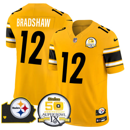 Men's Steelers 50th Anniversary Of Super Bowl IX & Map Patch Vapor Limited Jersey - All Stitched
