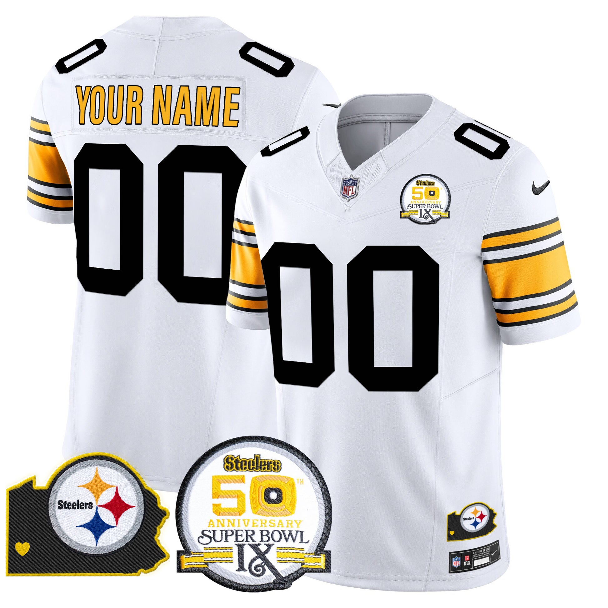 Steelers 50th Anniversary Of Super Bowl IX & Map Patch Vapor Limited Custom Jersey - All Stitched