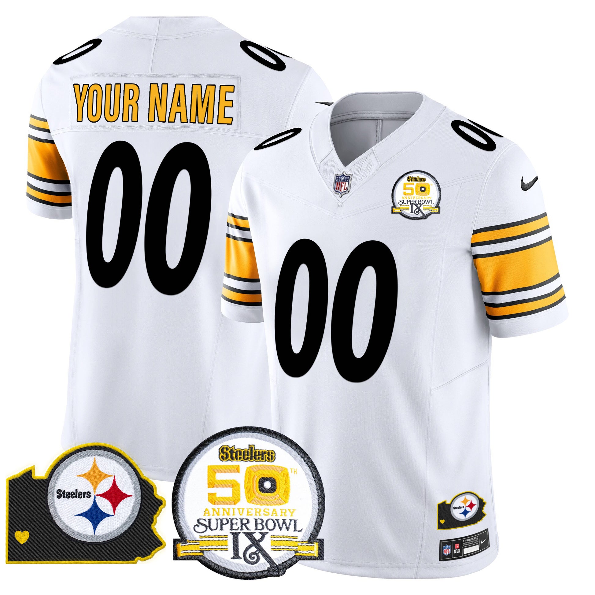 Steelers 50th Anniversary Of Super Bowl IX & Map Patch Vapor Limited Custom Jersey - All Stitched