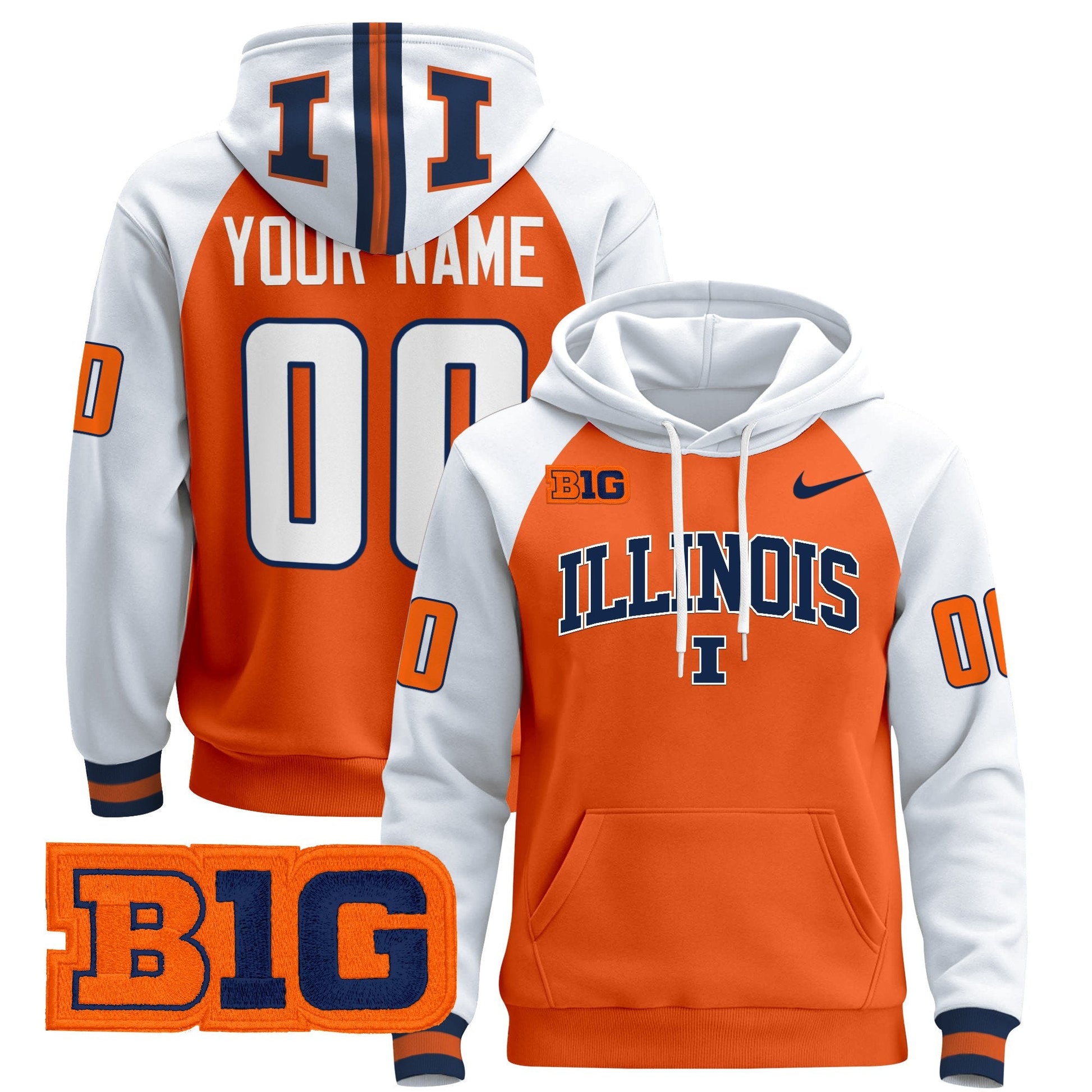 Illinois Fighting Illini 2025 Custom Pullover Hoodie V2 - All Stitched