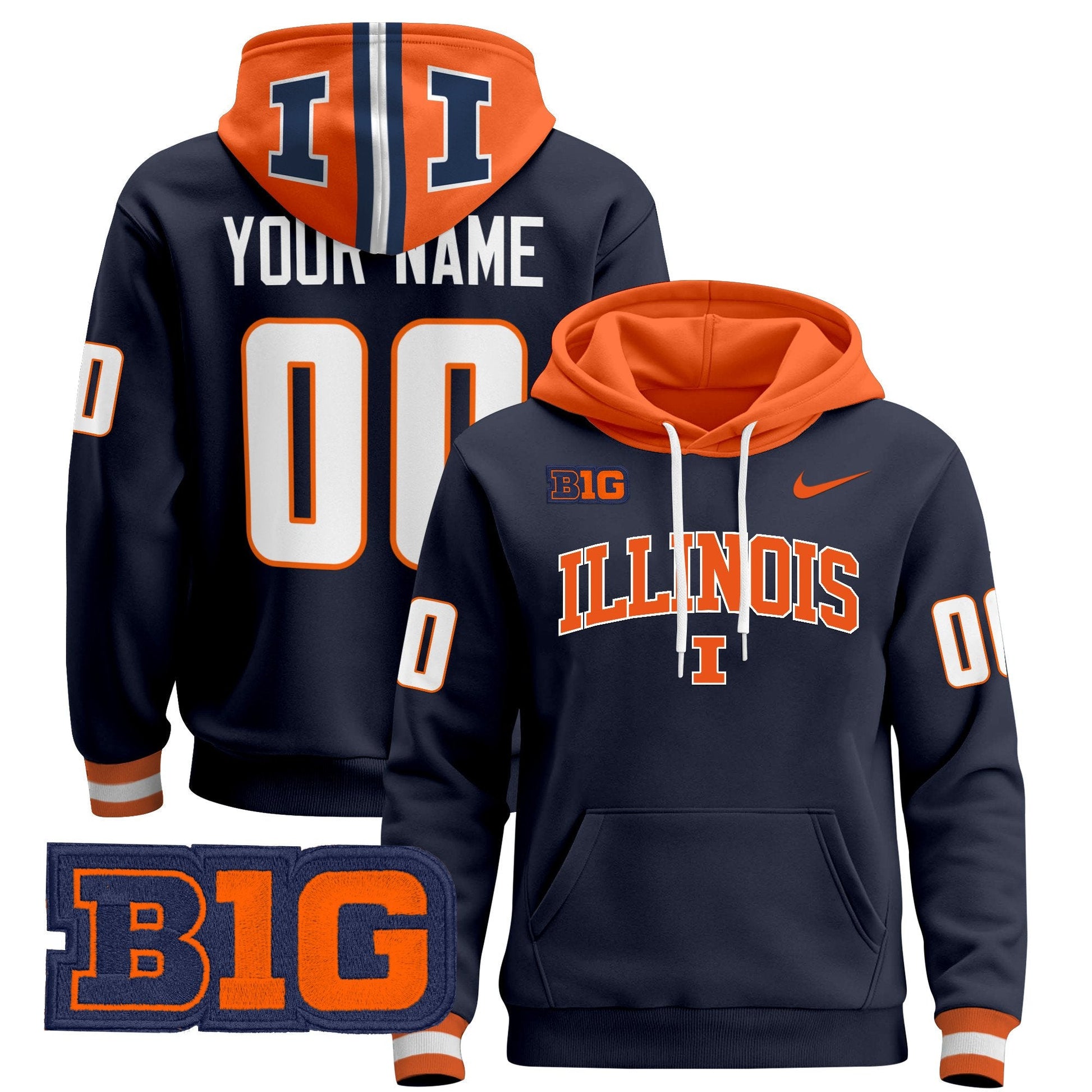 Illinois Fighting Illini 2025 Custom Pullover Hoodie V2 - All Stitched