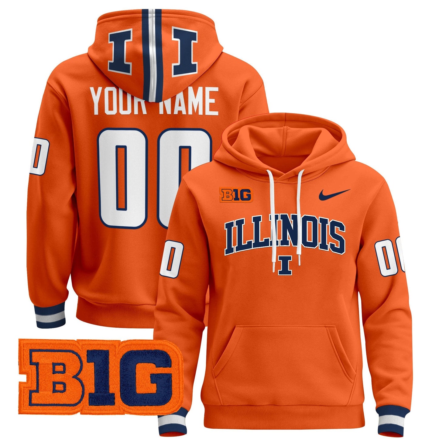 Illinois Fighting Illini 2025 Custom Pullover Hoodie V2 - All Stitched