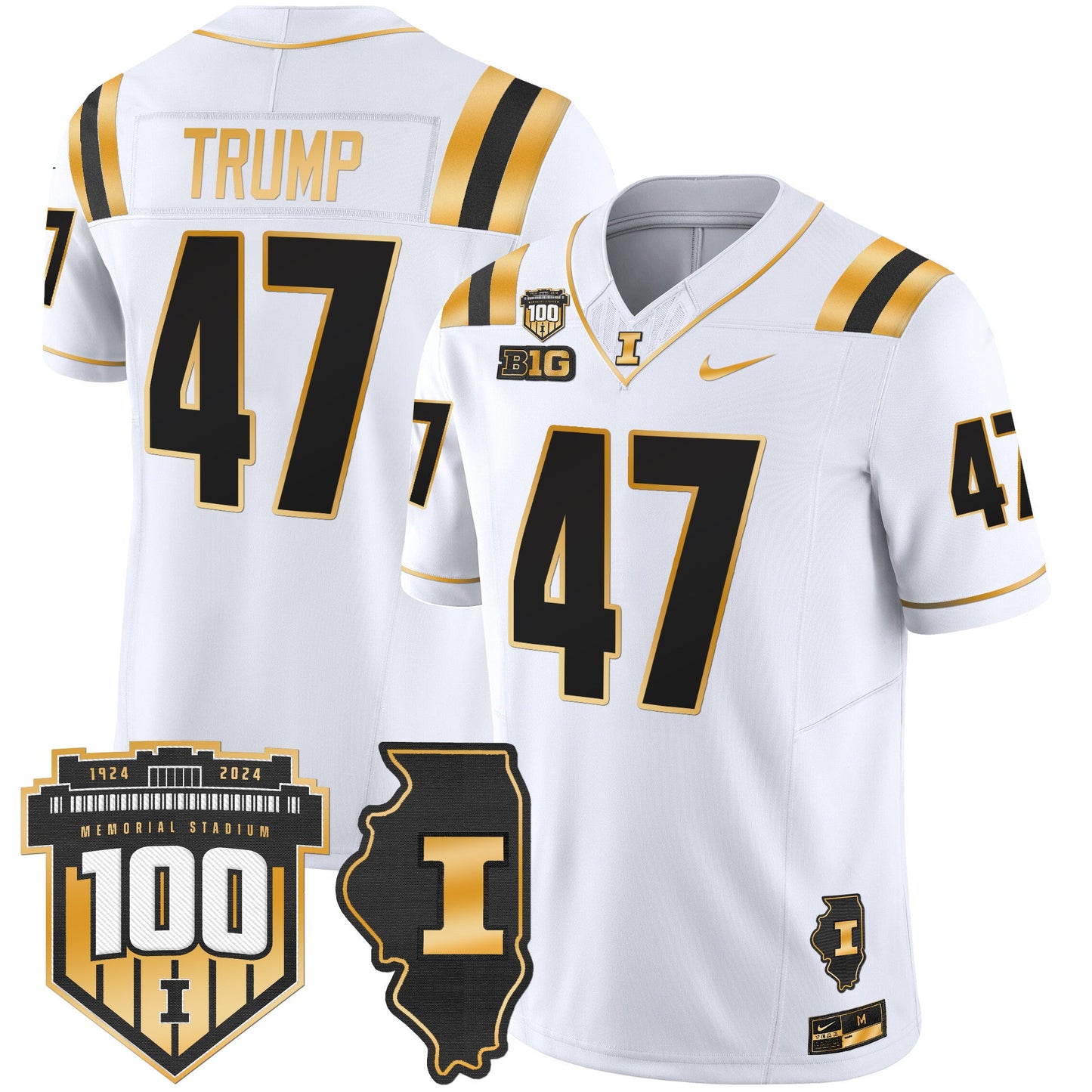 Illinois Fighting Illini 100th Memorial Stadium Patch Gold Vapor Limited Jersey - All Stitched