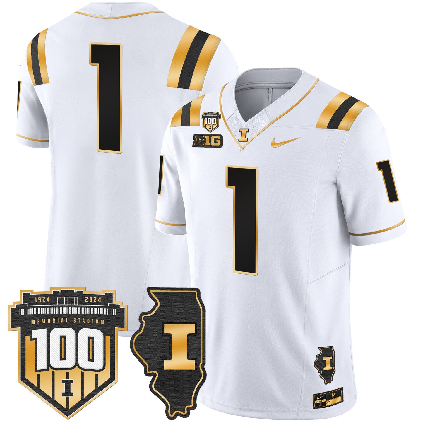 Illinois Fighting Illini 100th Memorial Stadium Patch Gold Vapor Limited Jersey - All Stitched