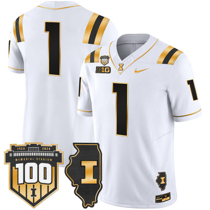 Illinois Fighting Illini 100th Memorial Stadium Patch Gold Vapor Limited Jersey - All Stitched