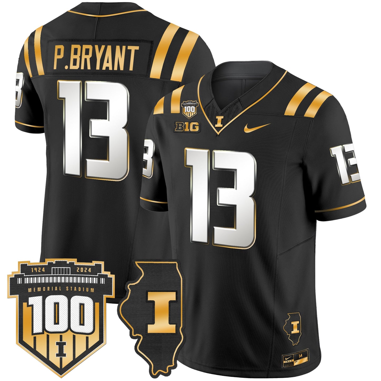 Illinois Fighting Illini 100th Memorial Stadium Patch Gold Vapor Limited Jersey - All Stitched