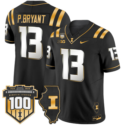 Illinois Fighting Illini 100th Memorial Stadium Patch Gold Vapor Limited Jersey - All Stitched