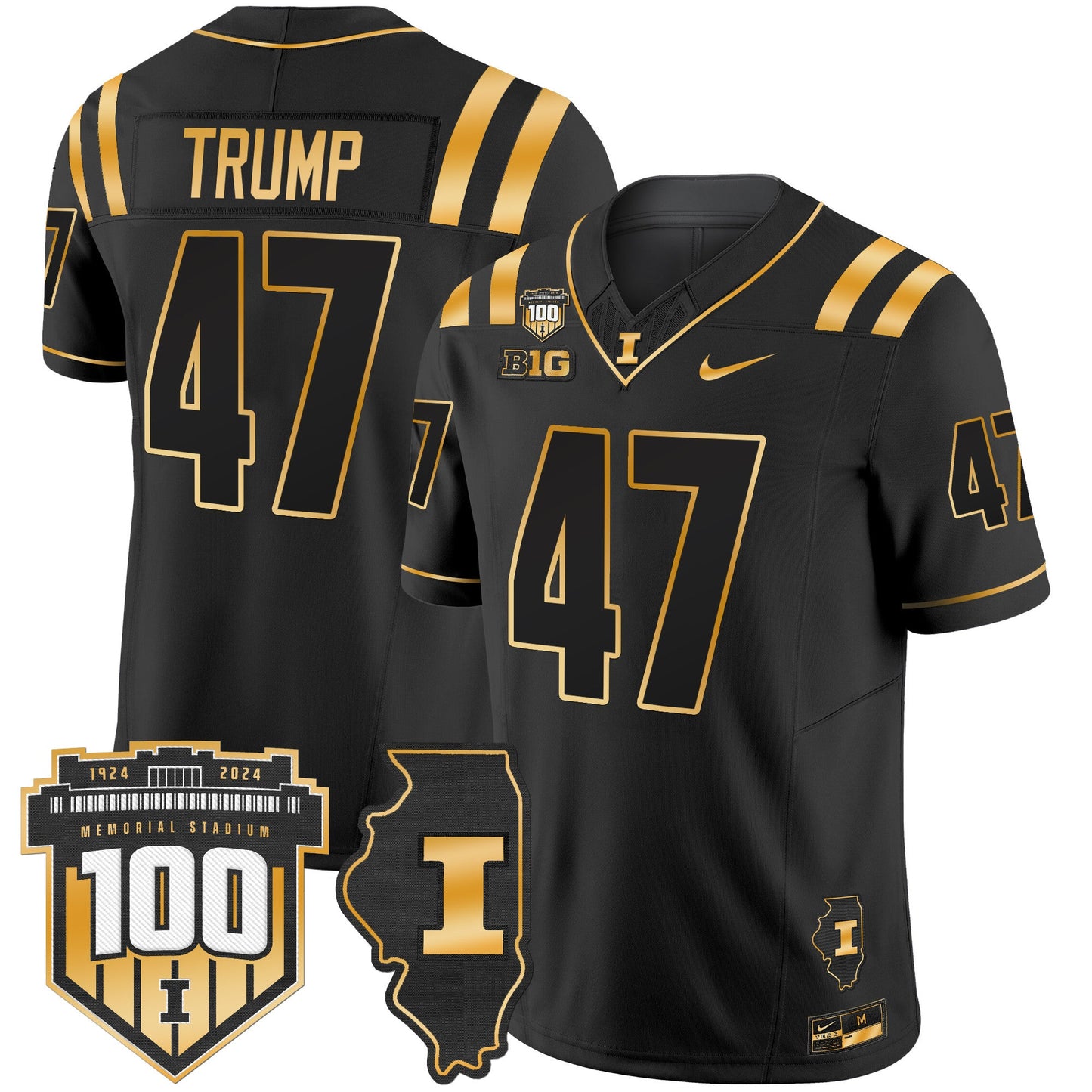 Illinois Fighting Illini 100th Memorial Stadium Patch Gold Vapor Limited Jersey - All Stitched