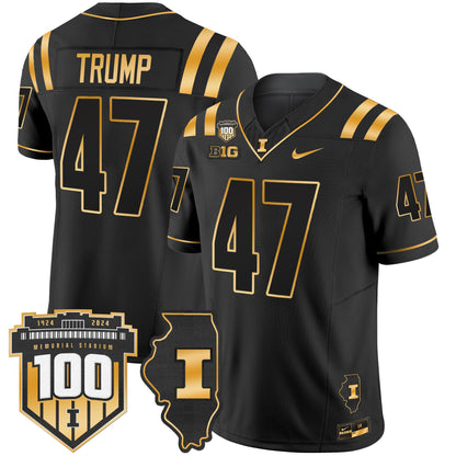 Illinois Fighting Illini 100th Memorial Stadium Patch Gold Vapor Limited Jersey - All Stitched