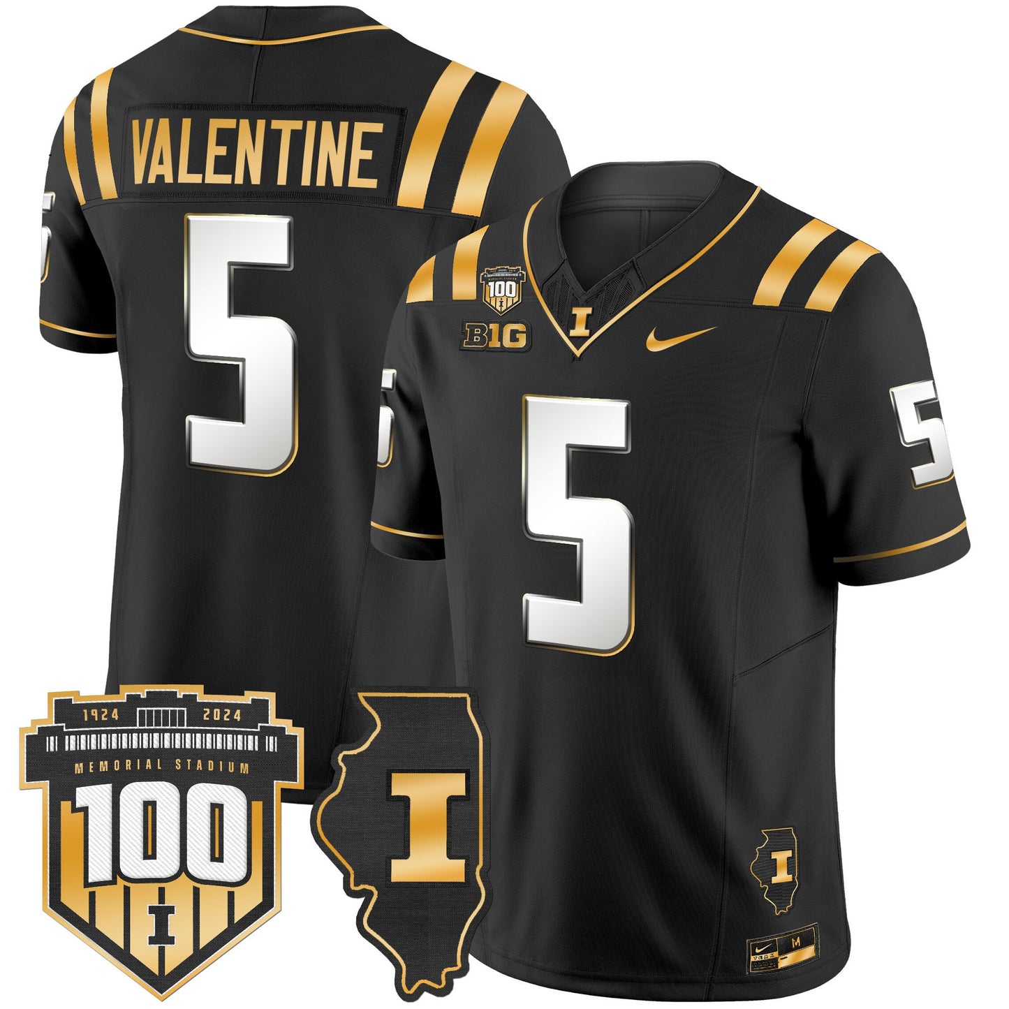 Illinois Fighting Illini 100th Memorial Stadium Patch Gold Vapor Limited Jersey - All Stitched
