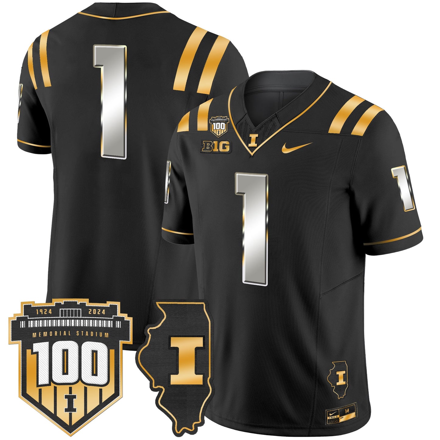 Illinois Fighting Illini 100th Memorial Stadium Patch Gold Vapor Limited Jersey - All Stitched