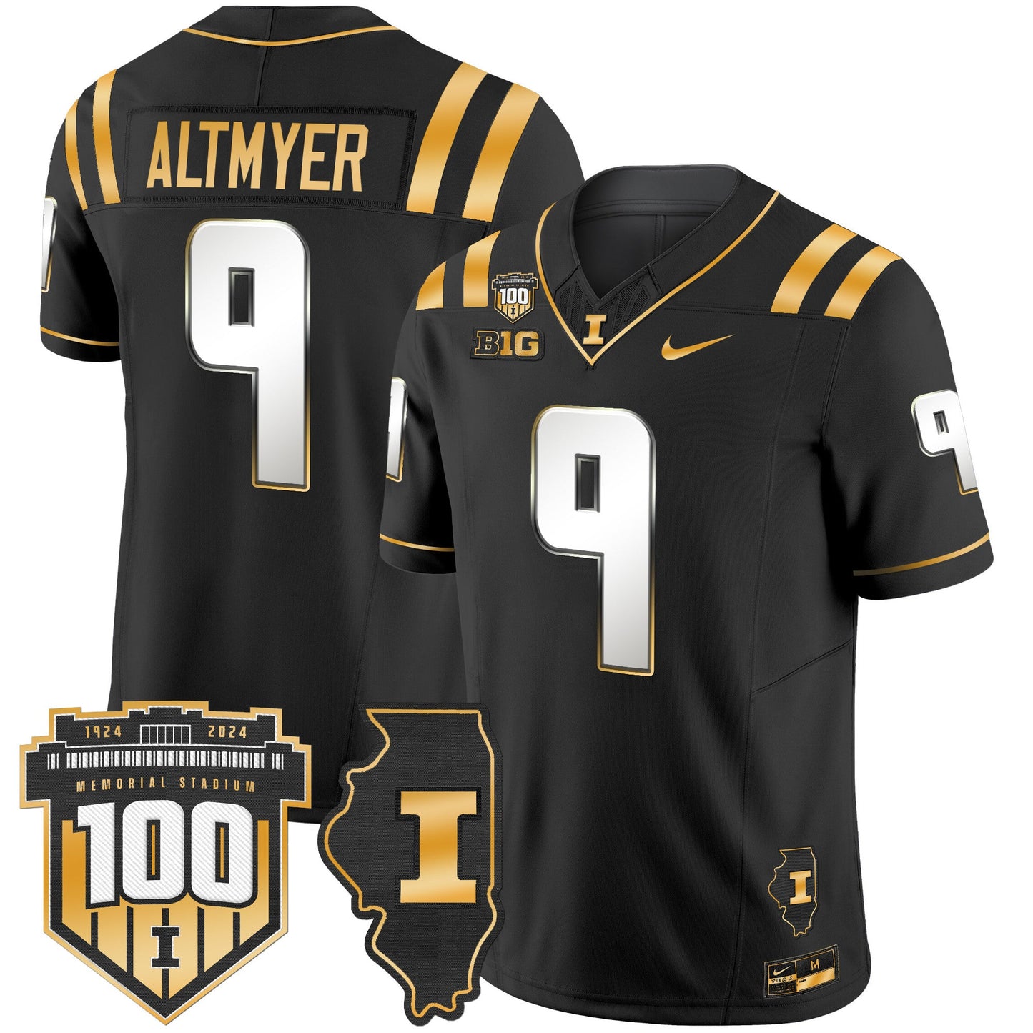 Illinois Fighting Illini 100th Memorial Stadium Patch Gold Vapor Limited Jersey - All Stitched