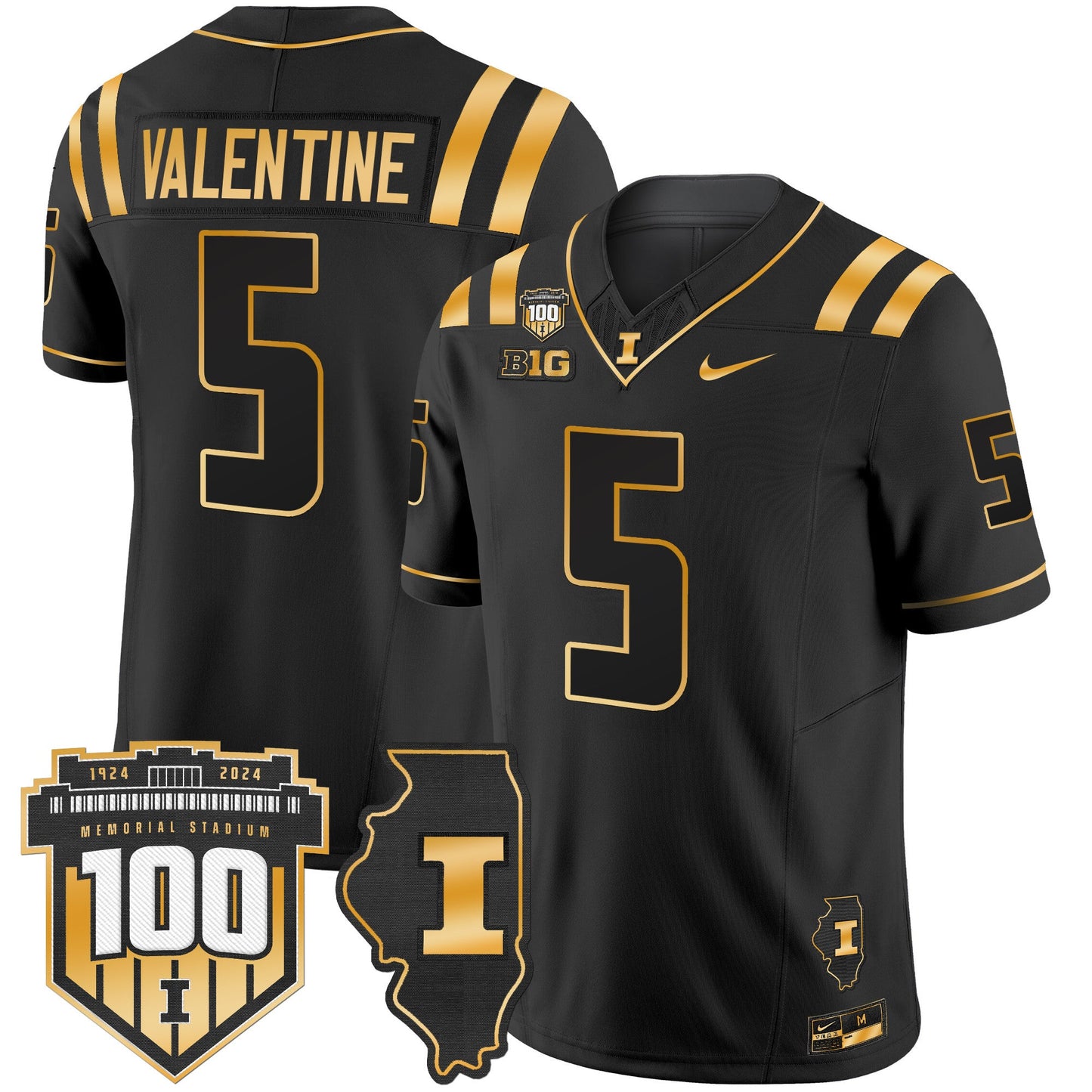 Illinois Fighting Illini 100th Memorial Stadium Patch Gold Vapor Limited Jersey - All Stitched