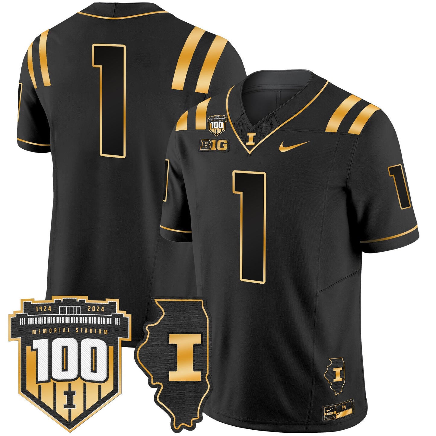 Illinois Fighting Illini 100th Memorial Stadium Patch Gold Vapor Limited Jersey - All Stitched