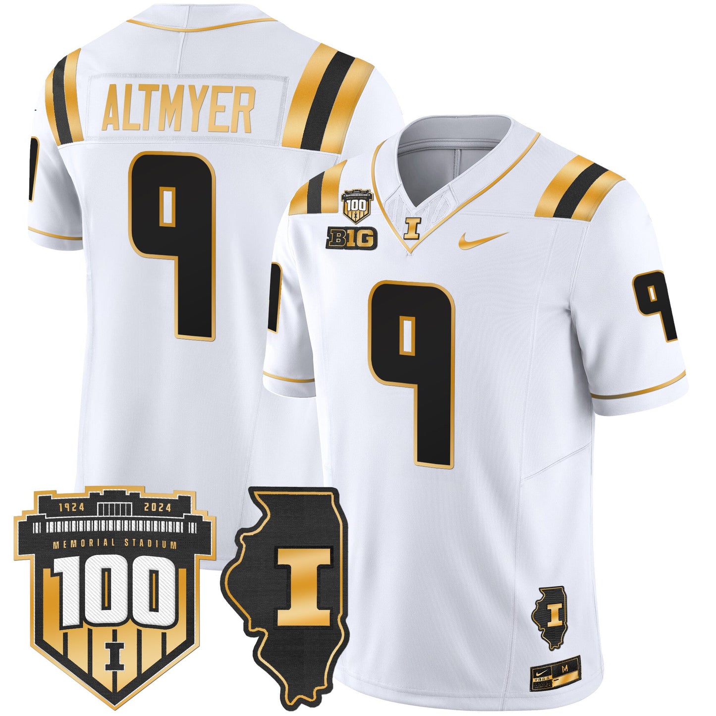 Illinois Fighting Illini 100th Memorial Stadium Patch Gold Vapor Limited Jersey - All Stitched