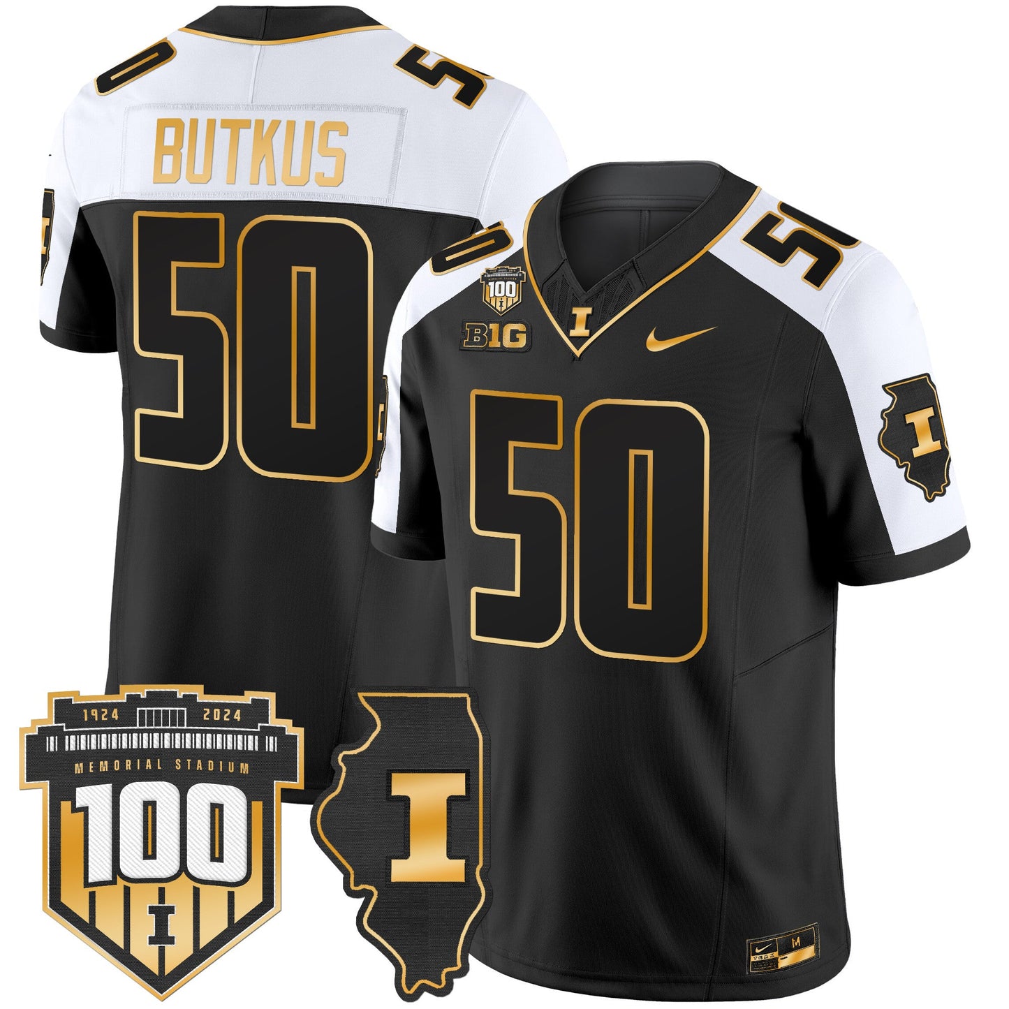 Illinois Fighting Illini 100th Memorial Stadium Patch Gold Vapor Limited Jersey - All Stitched