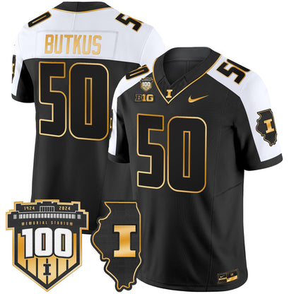 Illinois Fighting Illini 100th Memorial Stadium Patch Gold Vapor Limited Jersey - All Stitched
