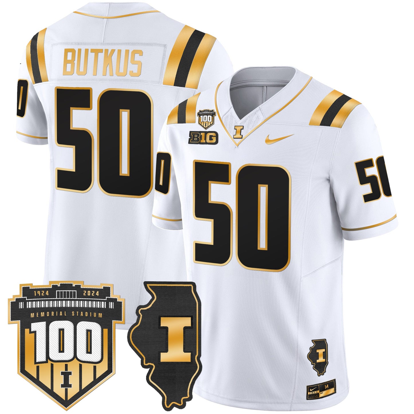 Illinois Fighting Illini 100th Memorial Stadium Patch Gold Vapor Limited Jersey - All Stitched