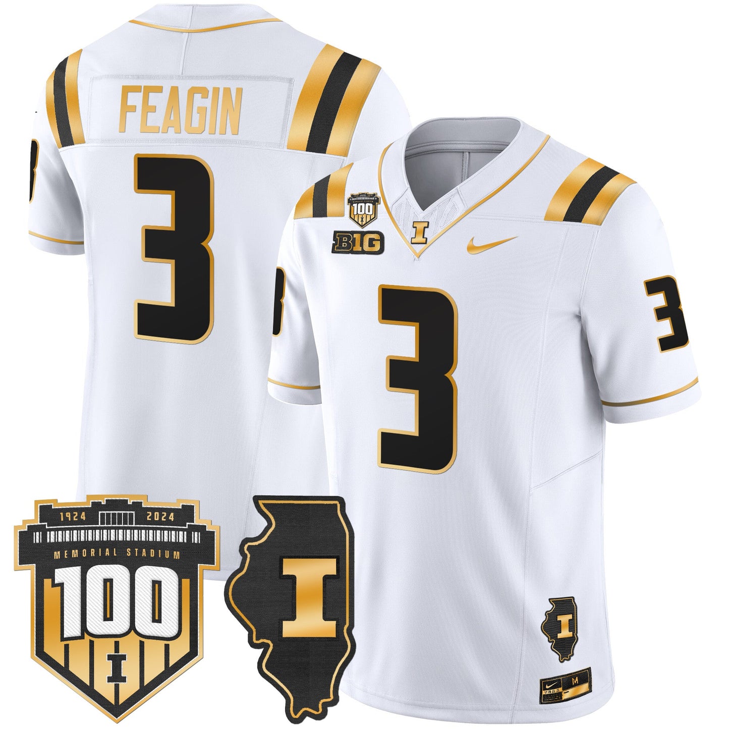 Illinois Fighting Illini 100th Memorial Stadium Patch Gold Vapor Limited Jersey - All Stitched