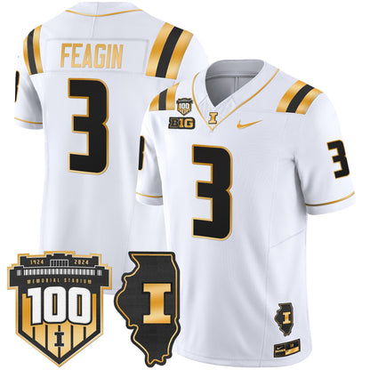 Illinois Fighting Illini 100th Memorial Stadium Patch Gold Vapor Limited Jersey - All Stitched