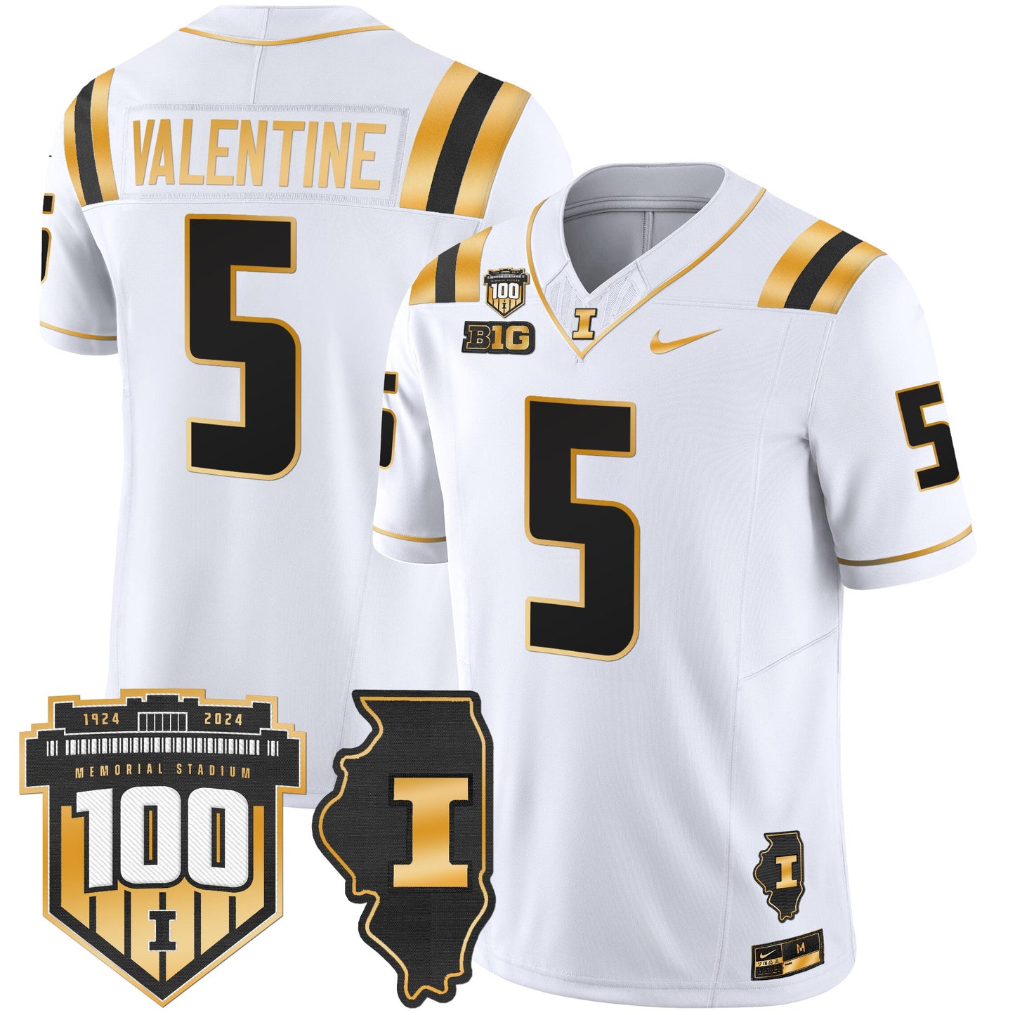 Illinois Fighting Illini 100th Memorial Stadium Patch Gold Vapor Limited Jersey - All Stitched