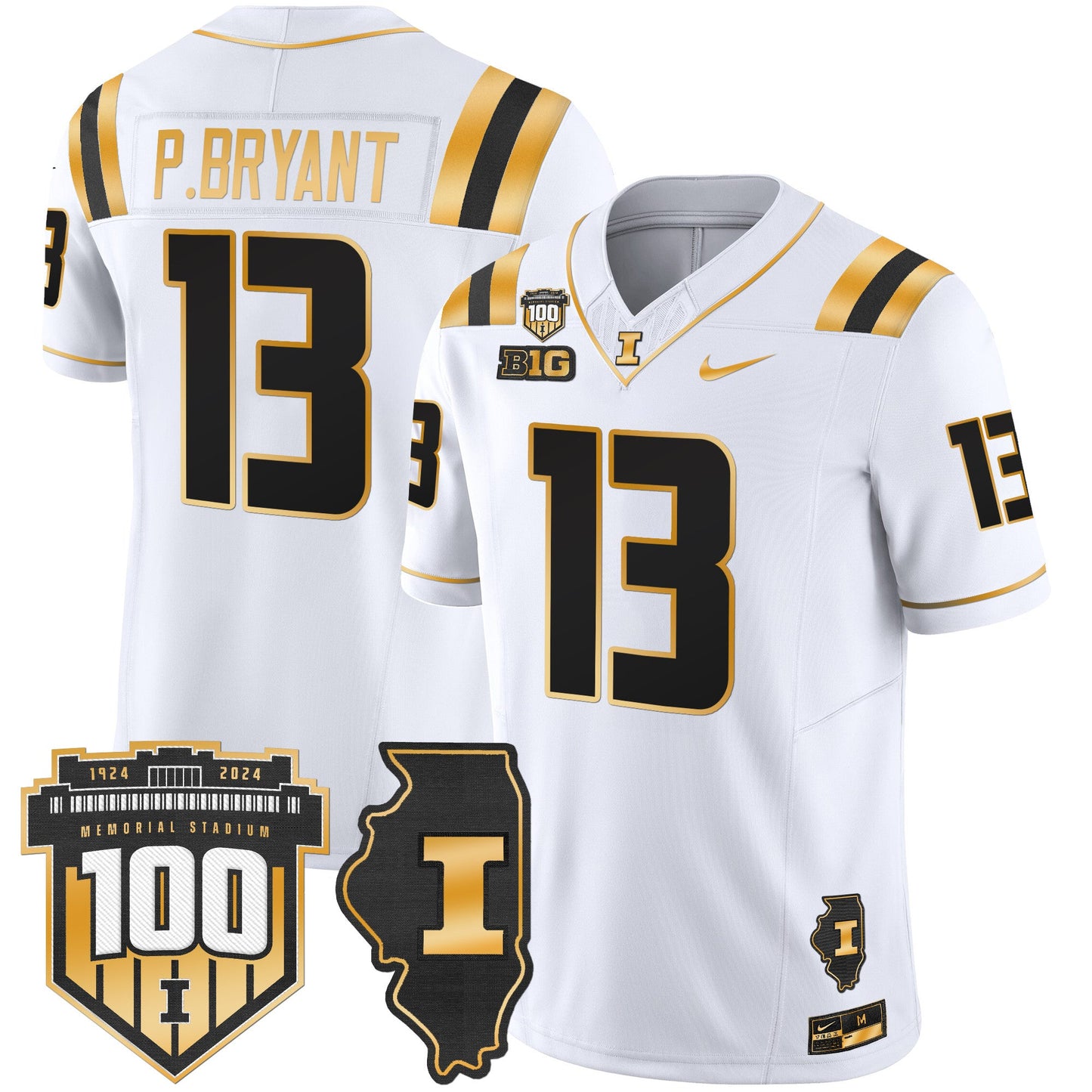 Illinois Fighting Illini 100th Memorial Stadium Patch Gold Vapor Limited Jersey - All Stitched