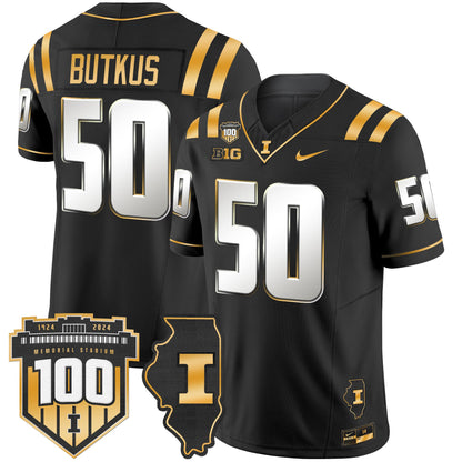 Illinois Fighting Illini 100th Memorial Stadium Patch Gold Vapor Limited Jersey - All Stitched