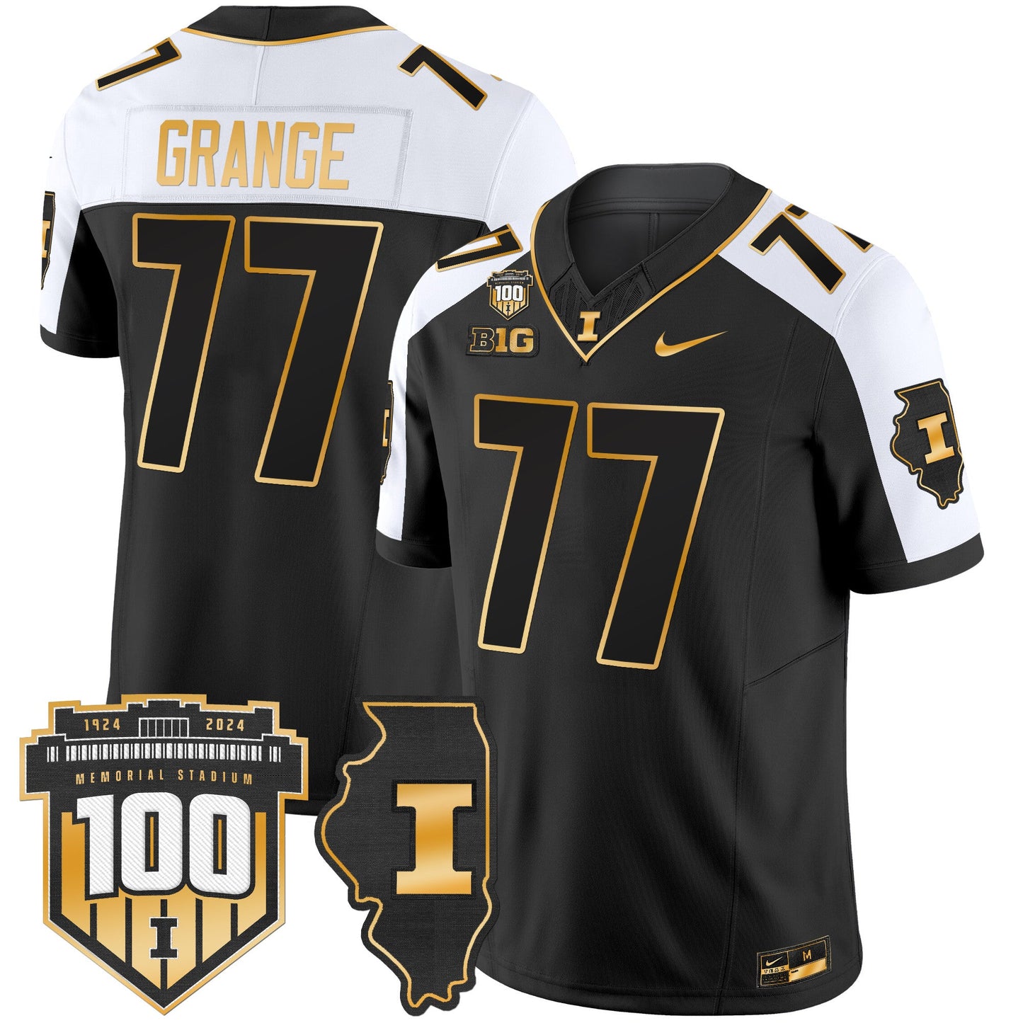Illinois Fighting Illini 100th Memorial Stadium Patch Gold Vapor Limited Jersey - All Stitched