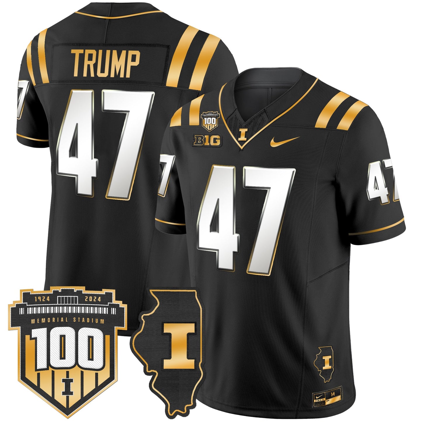 Illinois Fighting Illini 100th Memorial Stadium Patch Gold Vapor Limited Jersey - All Stitched