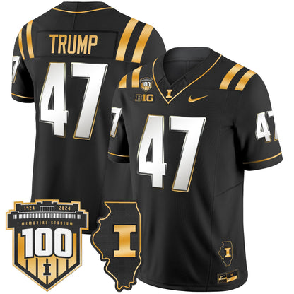 Illinois Fighting Illini 100th Memorial Stadium Patch Gold Vapor Limited Jersey - All Stitched