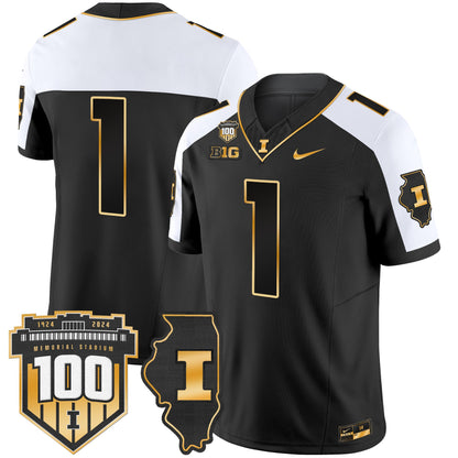 Illinois Fighting Illini 100th Memorial Stadium Patch Gold Vapor Limited Jersey - All Stitched