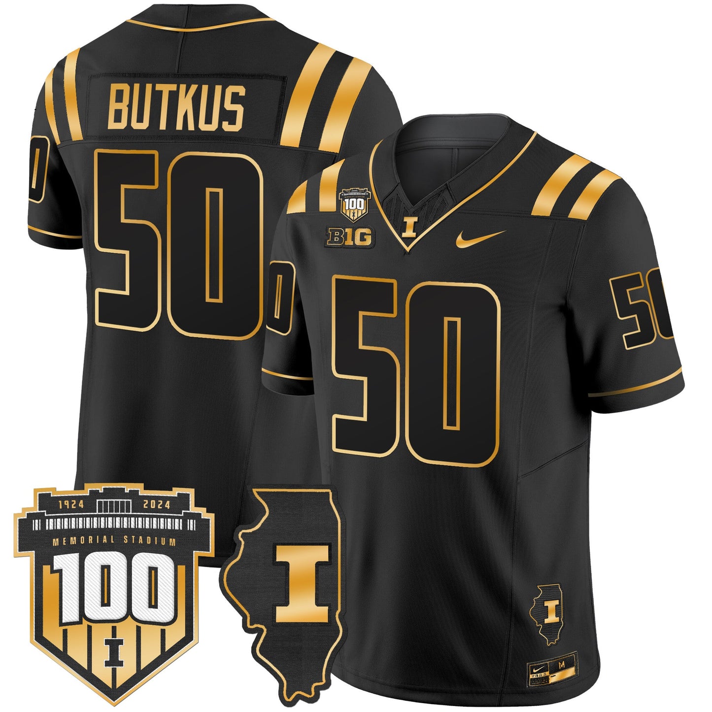Illinois Fighting Illini 100th Memorial Stadium Patch Gold Vapor Limited Jersey - All Stitched