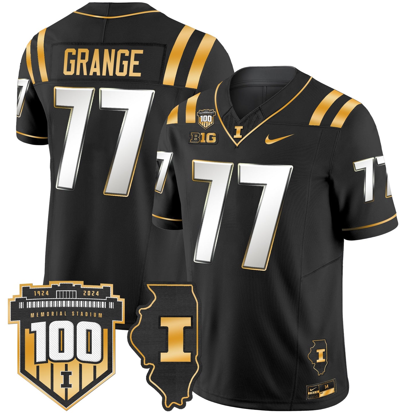 Illinois Fighting Illini 100th Memorial Stadium Patch Gold Vapor Limited Jersey - All Stitched