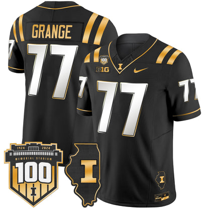 Illinois Fighting Illini 100th Memorial Stadium Patch Gold Vapor Limited Jersey - All Stitched
