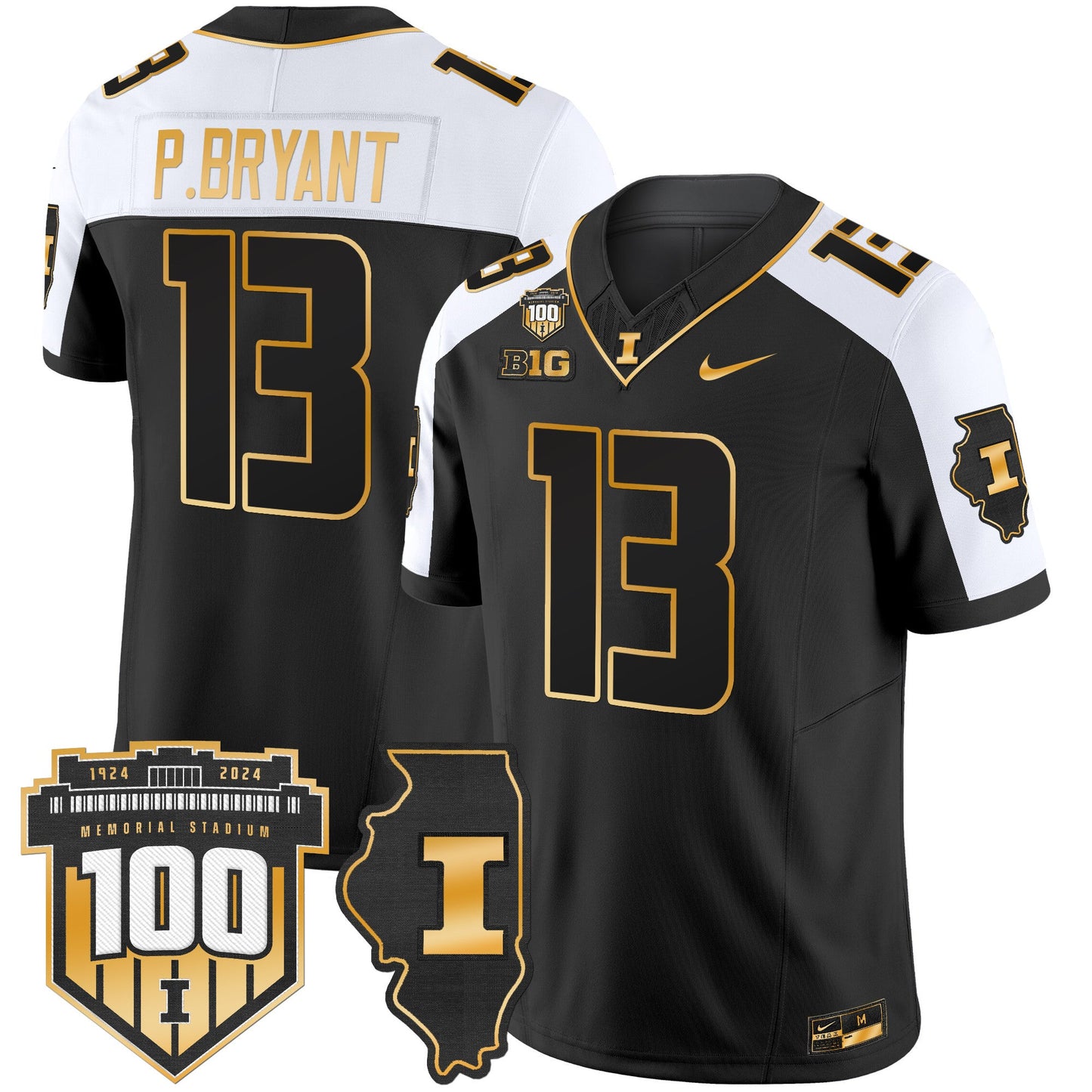 Illinois Fighting Illini 100th Memorial Stadium Patch Gold Vapor Limited Jersey - All Stitched