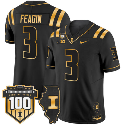 Illinois Fighting Illini 100th Memorial Stadium Patch Gold Vapor Limited Jersey - All Stitched