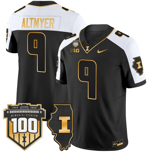 Illinois Fighting Illini 100th Memorial Stadium Patch Gold Vapor Limited Jersey - All Stitched