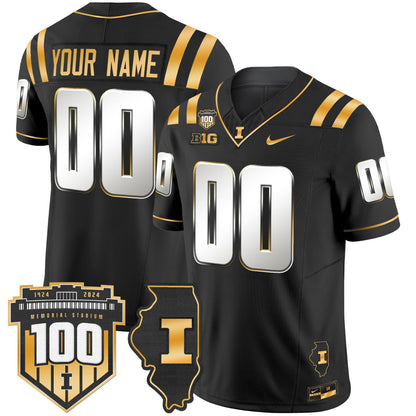Illinois Fighting Illini 100th Memorial Stadium Patch Gold Vapor Limited Custom Jersey - All Stitched