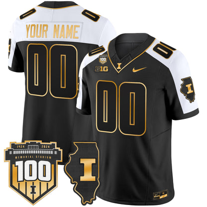 Illinois Fighting Illini 100th Memorial Stadium Patch Gold Vapor Limited Custom Jersey - All Stitched
