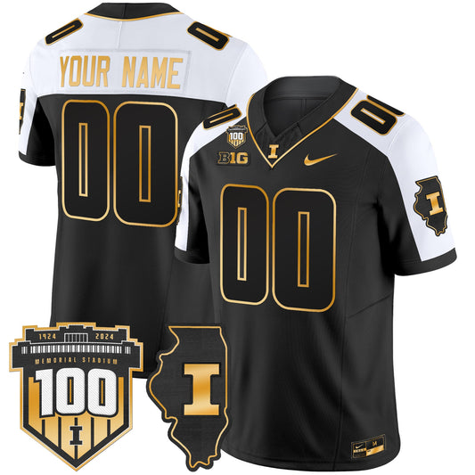 Illinois Fighting Illini 100th Memorial Stadium Patch Gold Vapor Limited Custom Jersey - All Stitched