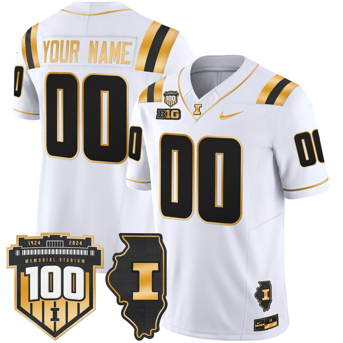 Illinois Fighting Illini 100th Memorial Stadium Patch Gold Vapor Limited Custom Jersey - All Stitched