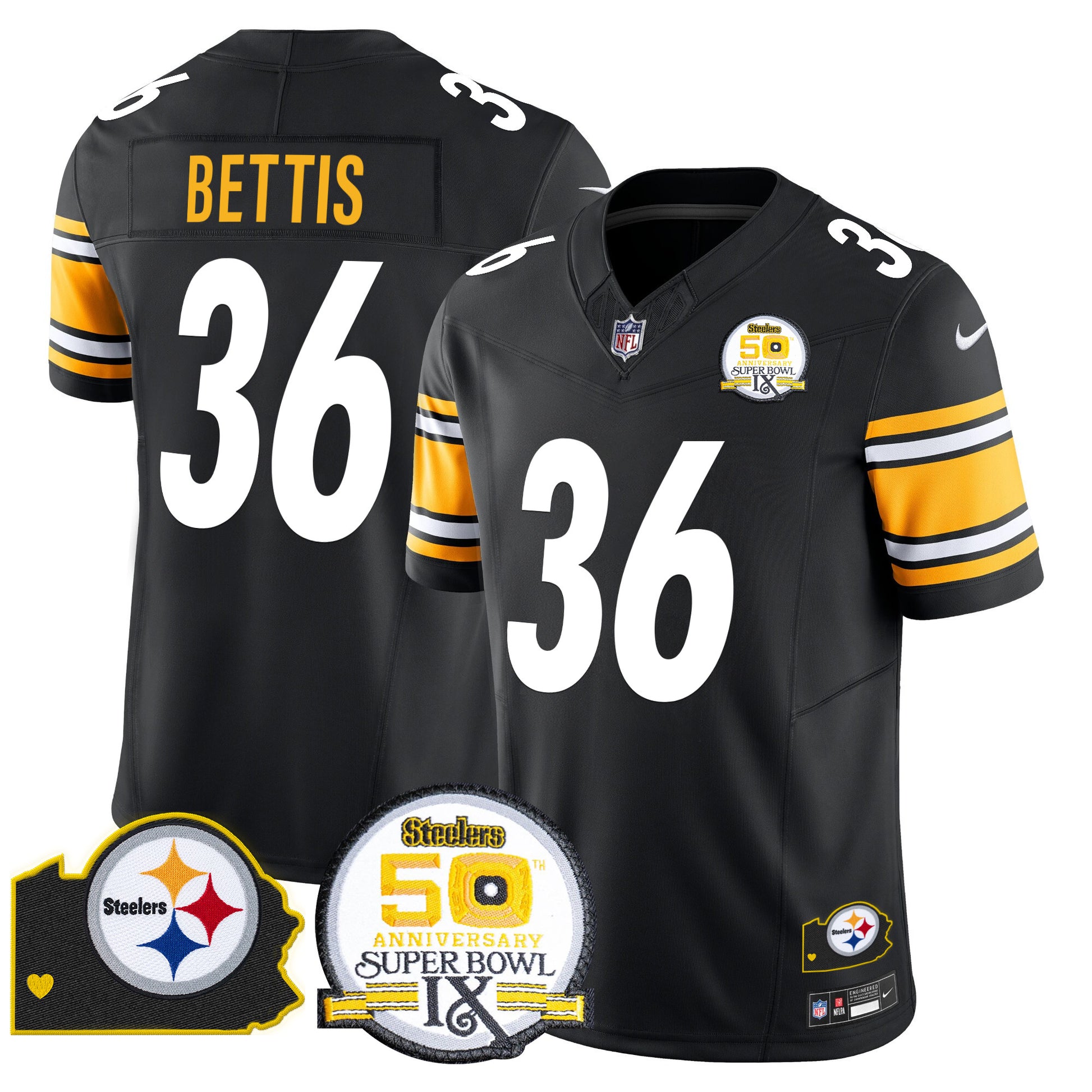 Men's Steelers 50th Anniversary Of Super Bowl IX & Map Patch Vapor Limited Jersey - All Stitched