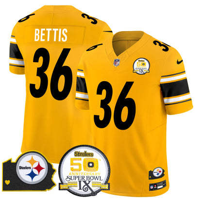 Men's Steelers 50th Anniversary Of Super Bowl IX & Map Patch Vapor Limited Jersey - All Stitched