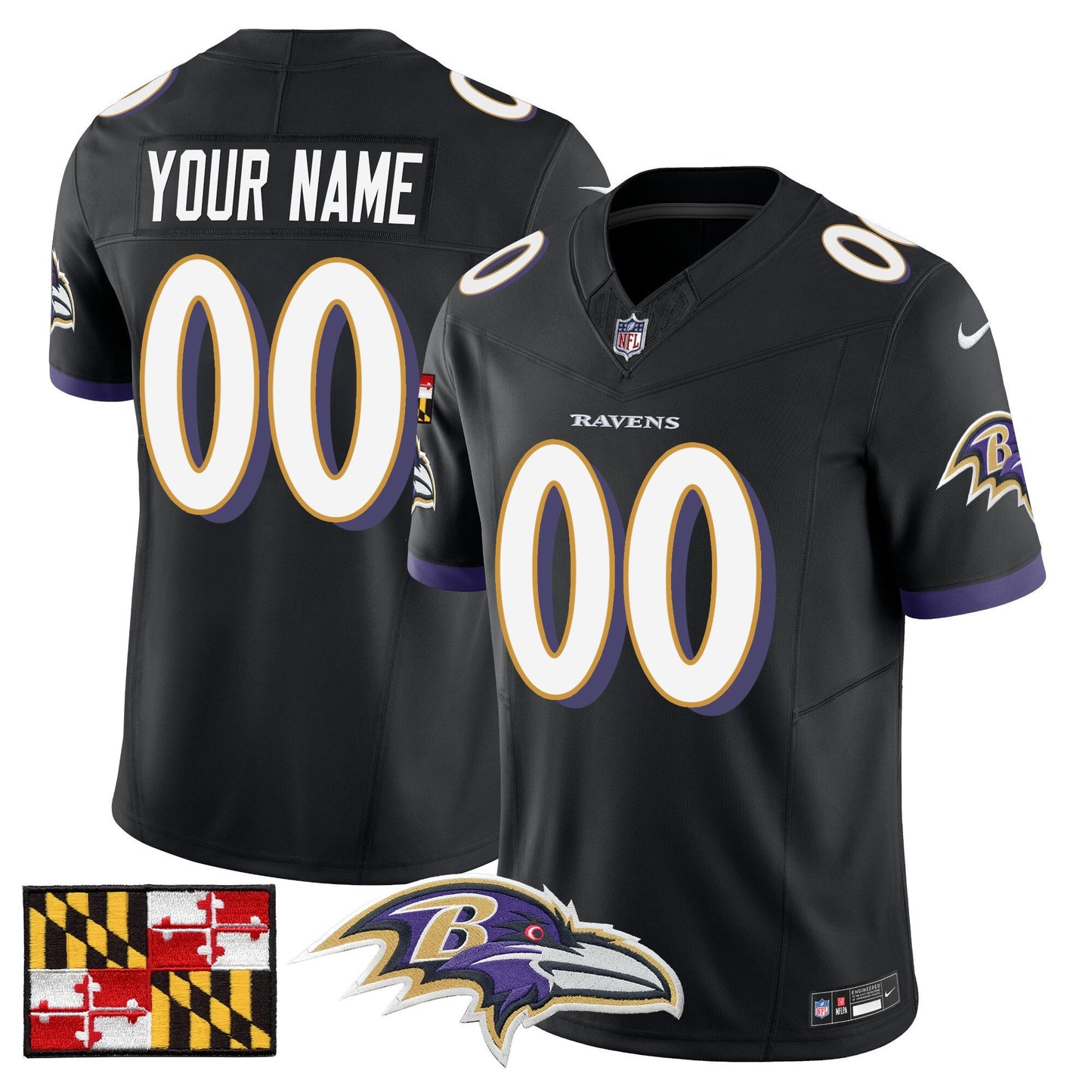 Baltimore Ravens 2024 Maryland Flag Vapor Limited Custom Jersey - All Stitched
