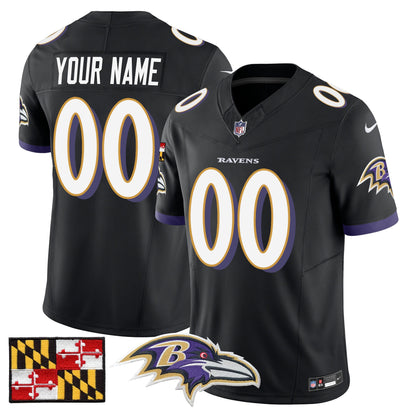 Baltimore Ravens 2024 Maryland Flag Vapor Limited Custom Jersey - All Stitched