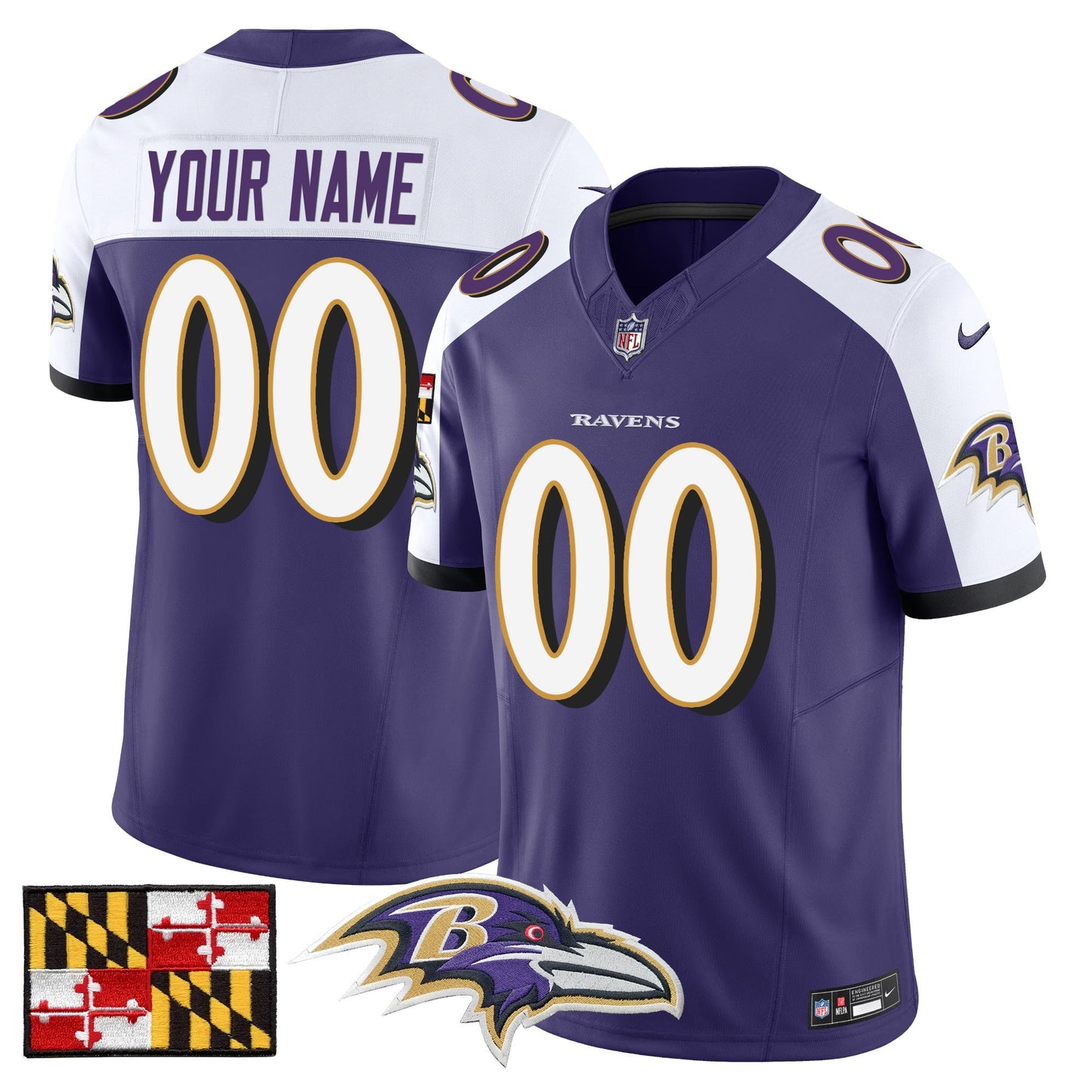 Baltimore Ravens 2024 Maryland Flag Vapor Limited Custom Jersey - All Stitched