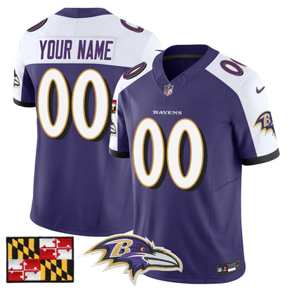 Baltimore Ravens 2024 Maryland Flag Vapor Limited Custom Jersey - All Stitched