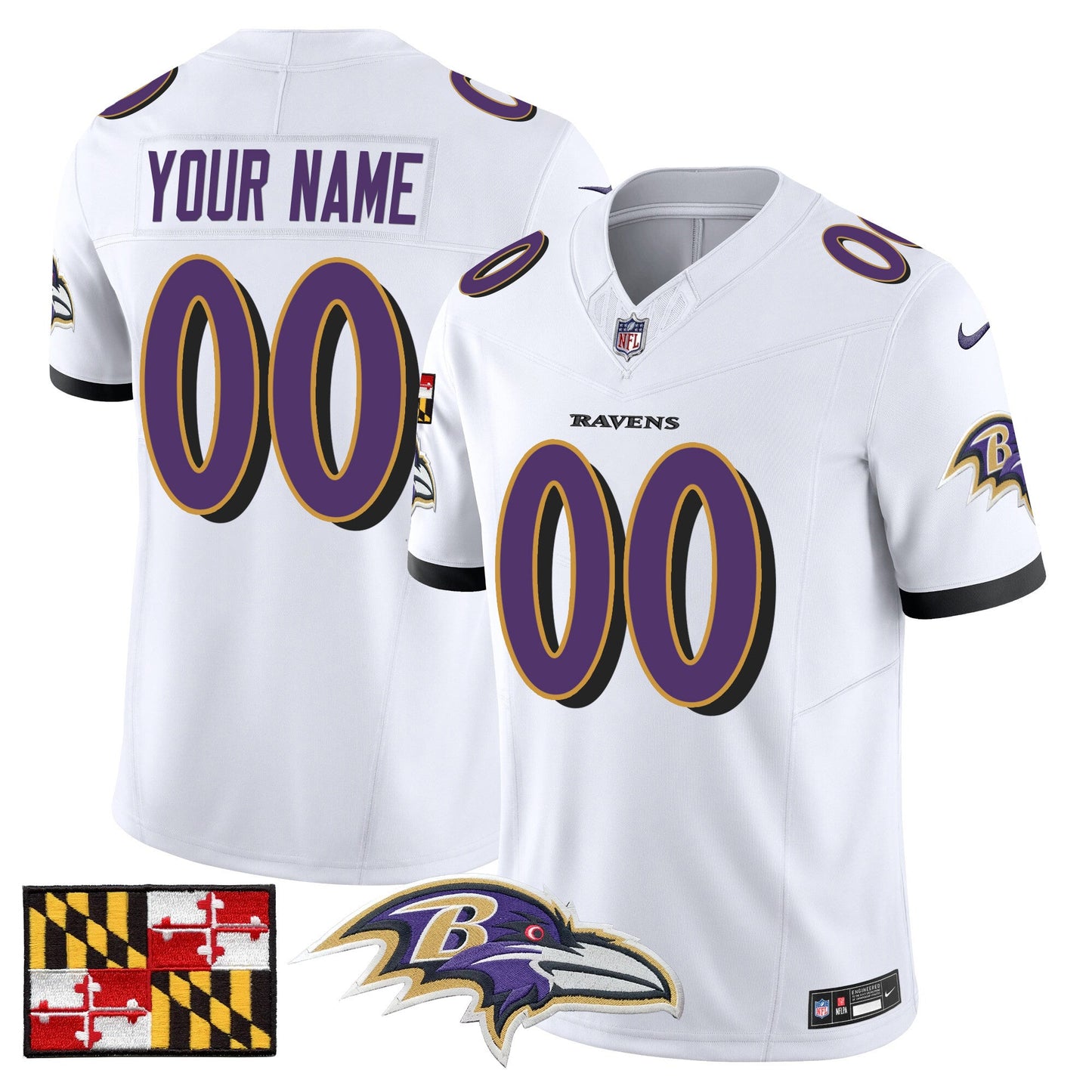 Baltimore Ravens 2024 Maryland Flag Vapor Limited Custom Jersey - All Stitched