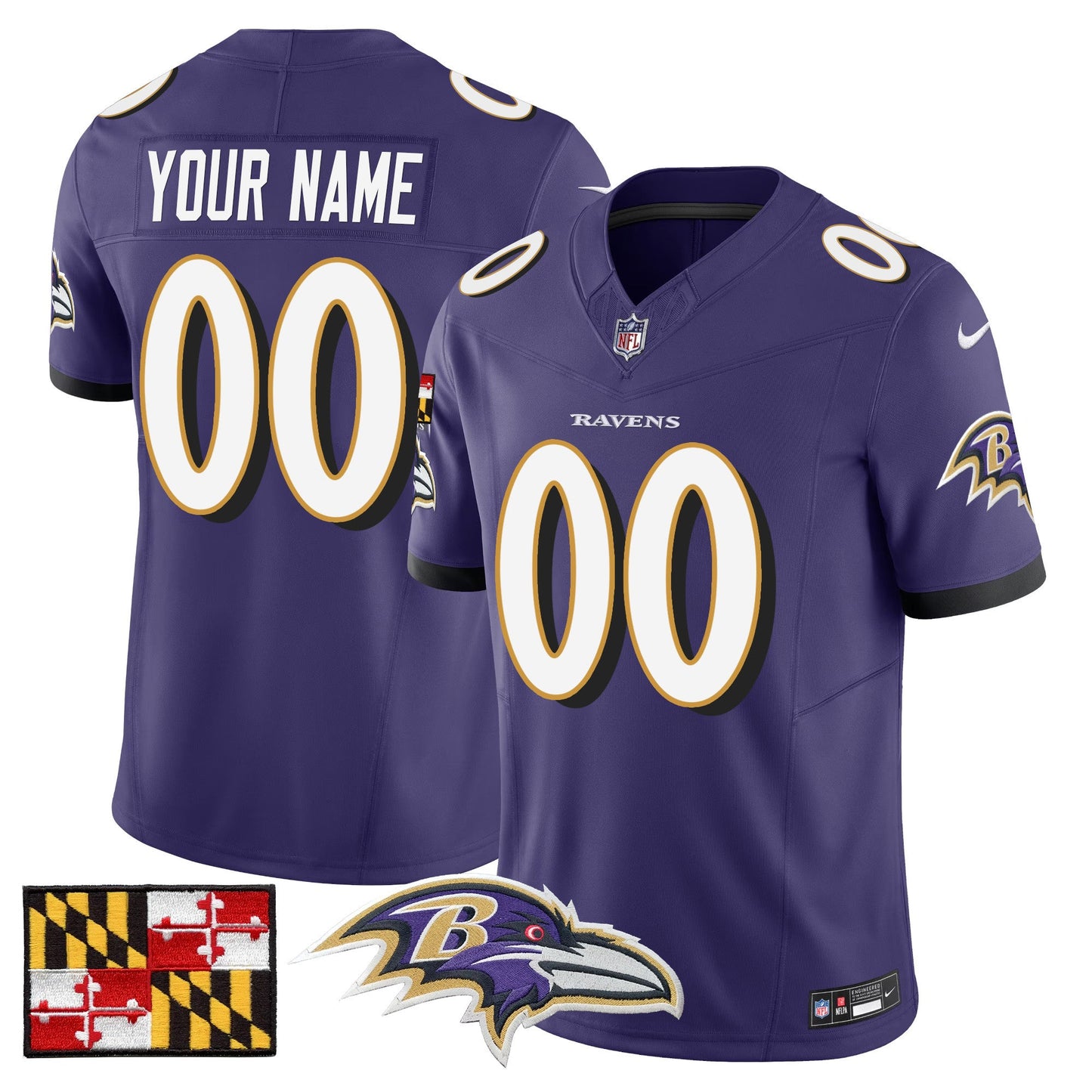 Baltimore Ravens 2024 Maryland Flag Vapor Limited Custom Jersey - All Stitched