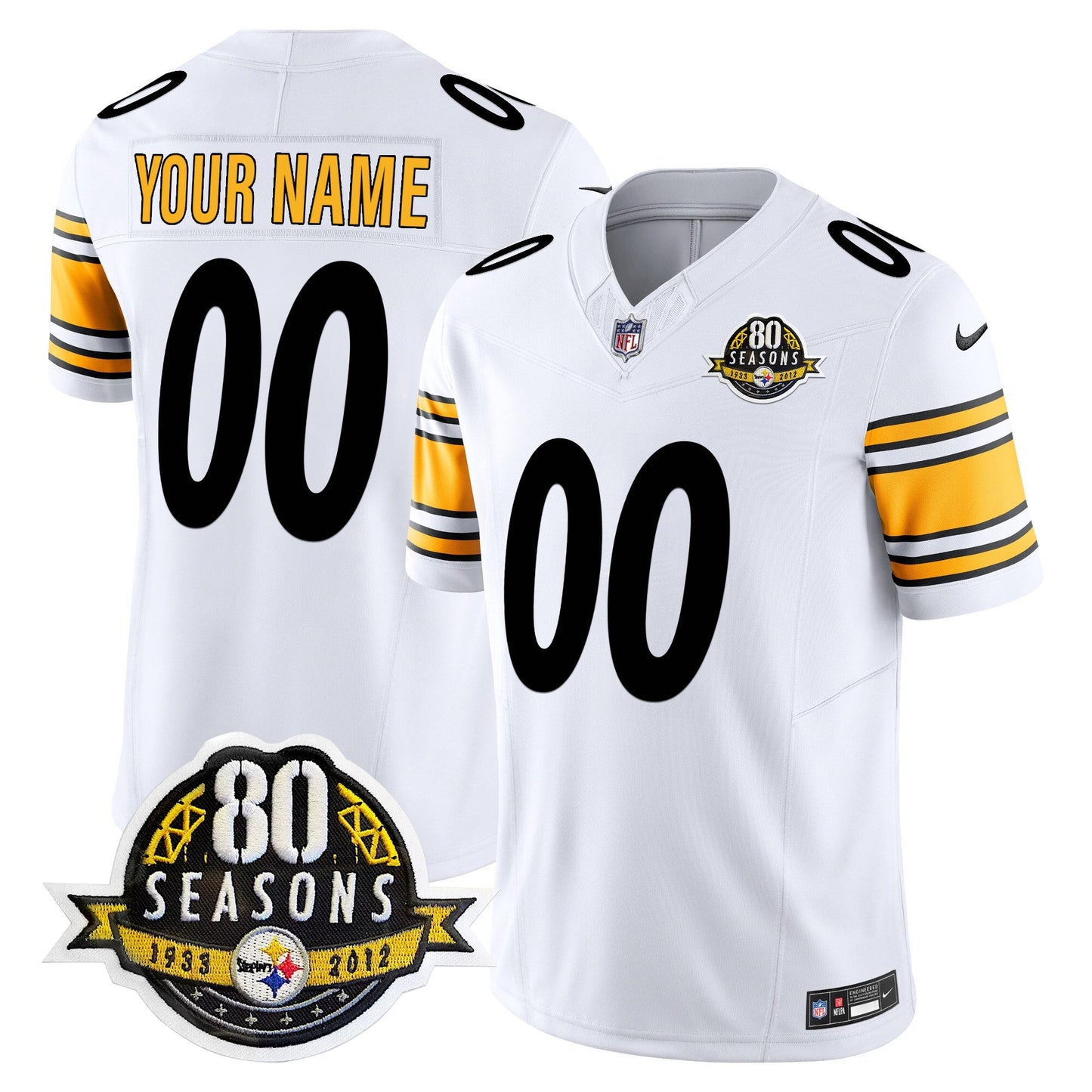 Steelers 80th Anniversary Patch Vapor Limited Custom Jersey - All Stitched